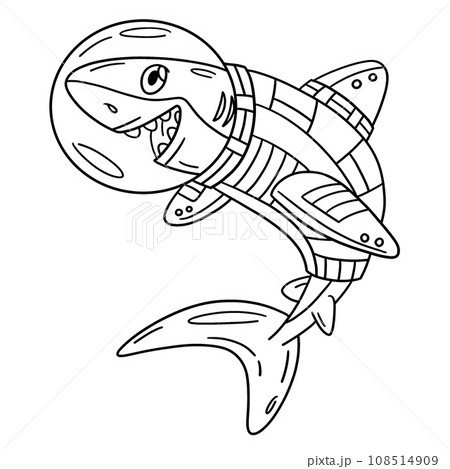 Space Shark Isolated Coloring Page for Kids Space Shark Isolated Coloring Page for Kids 108514909