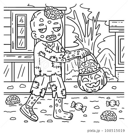 Zombie with Halloween Basket Coloring Pages Zombie with Halloween Basket Coloring Pages 108515019