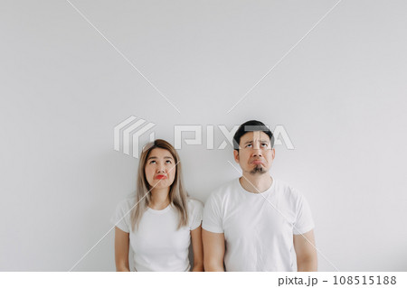 Advertisement copy space of boring face lover couple isolated on white. 108515188