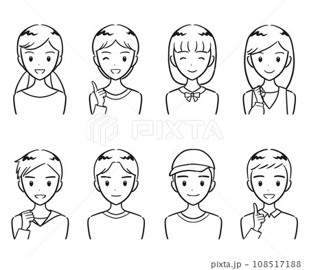 小学生の男子女子 ポジティブな表情 アイコンセット(線画) 小学生の男子女子 ポジティブな表情 アイコンセット(線画) 108517188
