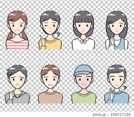 小學男孩和女孩消極表達圖標集 小學男孩和女孩消極表達圖標集 108517189