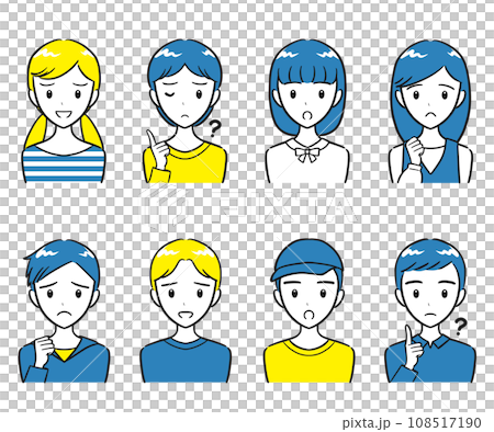 Elementary school boys and girls negative expression icon set (simple) Elementary school boys and girls negative expression icon set (simple) 108517190