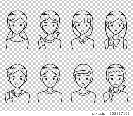 小學男生女生負面表情圖示集（畫線） 108517191
