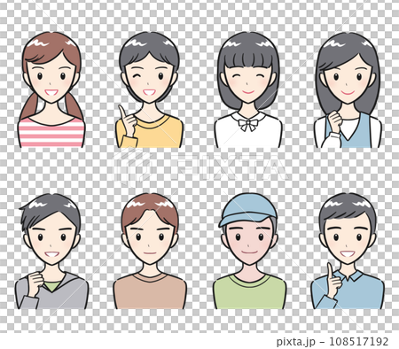 小學男孩和女孩積極表達圖標集 小學男孩和女孩積極表達圖標集 108517192