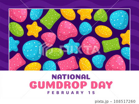 National Gumdrop Day Vector Illustration on February 15 with Delicious Candies Brightly Colored Dome Shaped in Flat Cartoon Background National Gumdrop Day Vector Illustration on February 15 with Delicious Candies Brightly Colored Dome Shaped in Flat Cartoon Background 108517260