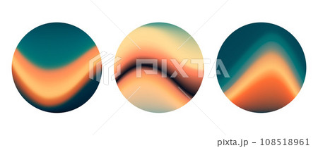Iridescent round wavy gradient background set. Blurred liquid waves wallpaper collection. Colorful green orange abstract backdrops in circles. Vector sphere templates for banner, flyer, cover, poster 108518961