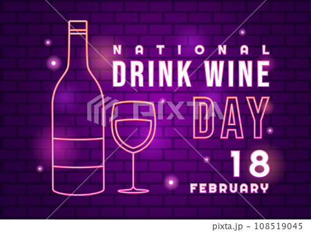 National Drink Wine Day Vector Illustration on February 18 with Glass of Grapes and Bottle in Flat Cartoon Purple Background Design 108519045