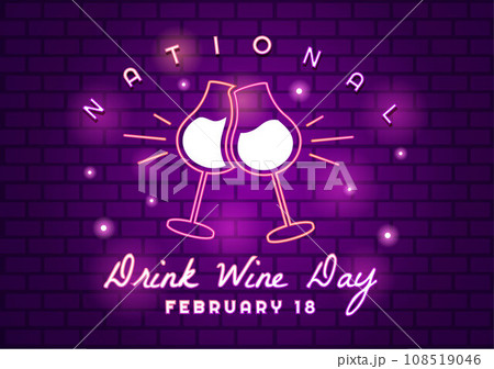 National Drink Wine Day Vector Illustration on February 18 with Glass of Grapes and Bottle in Flat Cartoon Purple Background Design 108519046