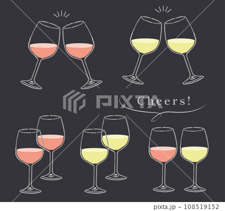 乾杯するワイングラスのベクターイラストセット（シンプルなチョークアート風） 108519152