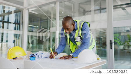 Black man, architect and drawing blueprint for construction job, engineering and design with developer. Contractor, maintenance and architecture project with floor plan, paperwork and productivity Black man, architect and drawing blueprint for construction job, engineering and design with developer. Contractor, maintenance and architecture project with floor plan, paperwork and productivity 108520082