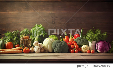 fresh vegetables on wooden table. healthy food and wellness product. generative AI 108520645