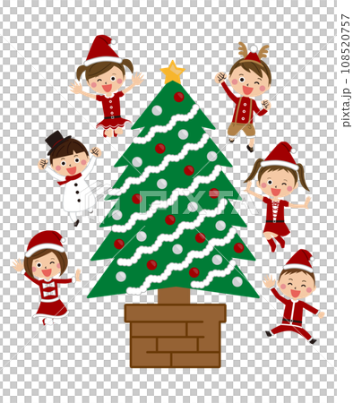Pop children Christmas tree boys and girls jumping 108520757