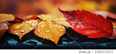 Banner with autumn wet leaves Banner with autumn wet leaves 108521351