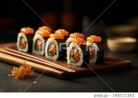Sushi with salmon before serving 108521361