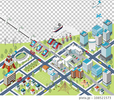 海邊城市景觀的俯視圖插圖（透明背景） 108521573