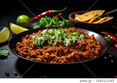 Fried traditional ground beef kim fry, North Indian Pakistani cuisine 108522295