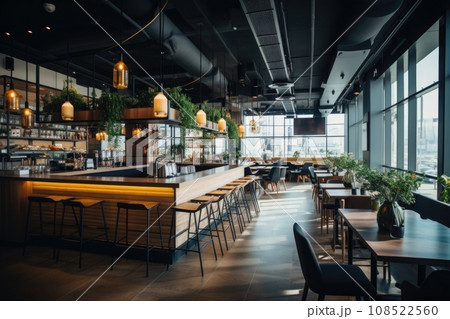 The interior of a cafe or restaurant with a large number of plants The interior of a cafe or restaurant with a large number of plants 108522560