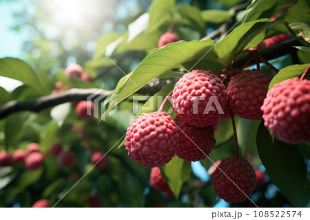 Ripe lychee growing on a tree 108522574