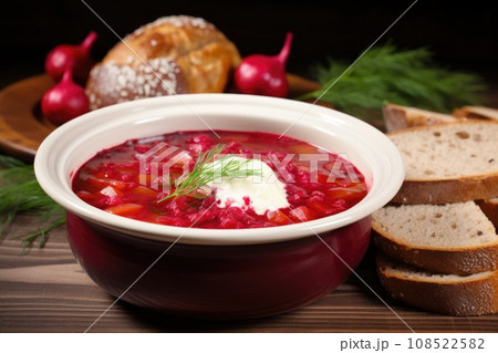 Red borscht with sour cream Red borscht with sour cream 108522582