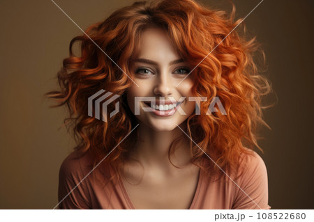 Happy red-haired girl with curly hair 108522680