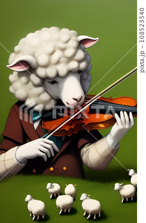 Cartoon sheep playing violin musical instrumentのイラスト素材 [108523540] - PIXTA