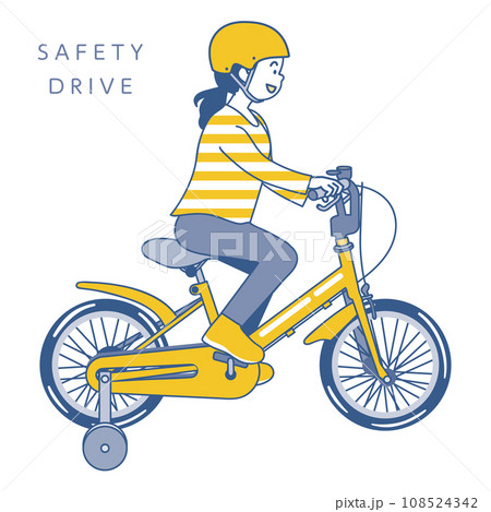 補助輪付き自転車に乗る女の子 2色 補助輪付き自転車に乗る女の子 2色 108524342