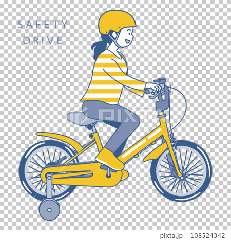 補助輪付き自転車に乗る女の子 2色 補助輪付き自転車に乗る女の子 2色 108524342