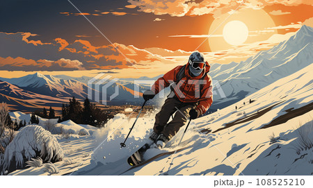 雪山スキーをしている男性