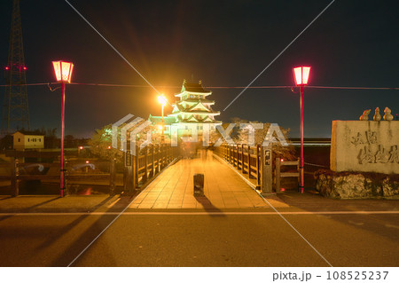 墨俣一夜城と桜のライトアップ 108525237