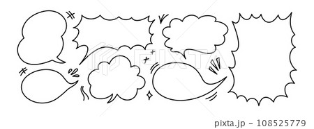 Manga speech bubbles elements. Hand drawn chat boxes. Doodle manga speech balloons. Comic cartoon text bubble frames. Vector illustration isolated on white background 108525779