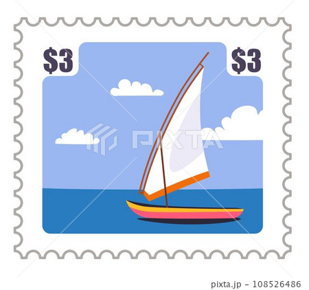 Sailing regatta or yacht in tropical sea postcard 108526486
