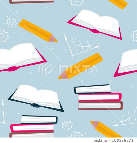 Maths graphics, pencils and books seamless pattern Maths graphics, pencils and books seamless pattern 108526572