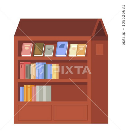 Bookshelf with stacks and rows of anthologies 108526681