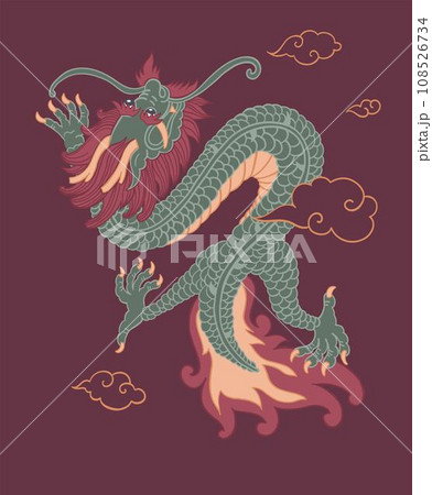 Folklore creature, Chinese dragon with tail vector Folklore creature, Chinese dragon with tail vector 108526734
