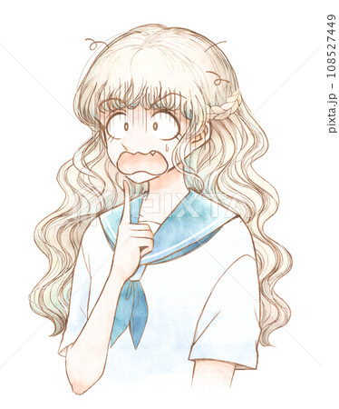 古典的なギャグ顔で驚く、80年代少女漫画風のキャラクター 古典的なギャグ顔で驚く、80年代少女漫画風のキャラクター 108527449