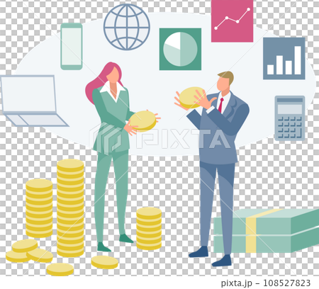 Image illustration about men and women in suits and money 108527823