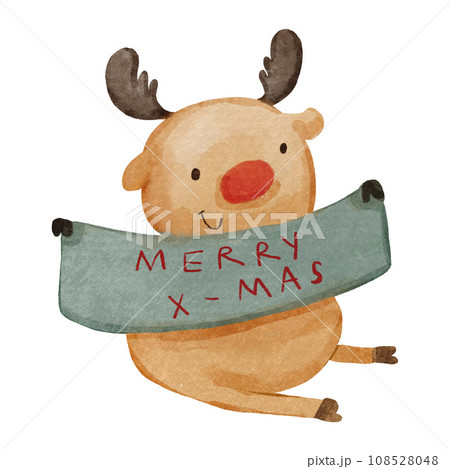 Reindeer . Christmas theme . Watercolor paint cartoon characters . Isolated . Set 4 of 4 . illustration . Reindeer . Christmas theme . Watercolor paint cartoon characters . Isolated . Set 4 of 4 . illustration . 108528048