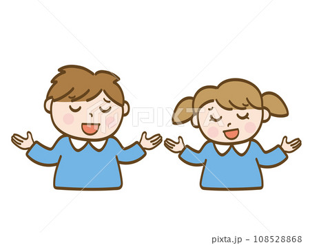 やれやれと呆れる男の子と女の子_保育園児の兄妹 やれやれと呆れる男の子と女の子_保育園児の兄妹 108528868