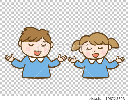 やれやれと呆れる男の子と女の子_保育園児の兄妹 やれやれと呆れる男の子と女の子_保育園児の兄妹 108528868