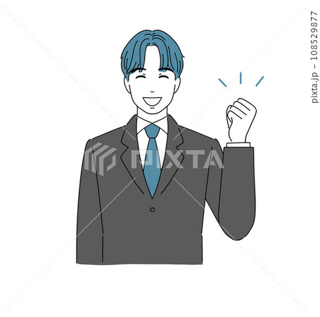 笑顔でガッツポーズする男子生徒 108529877
