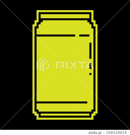Pixel silhouette icon, aluminum can for soft drinks. Storing cocktails and soda in jar. Simple black and yellow vector isolated Pixel silhouette icon, aluminum can for soft drinks. Storing cocktails and soda in jar. Simple black and yellow vector isolated 108529914