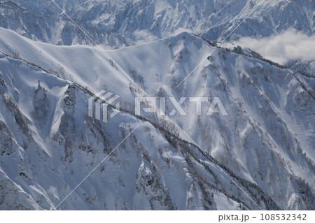 冠雪の北アルプスの遠見尾根 108532342