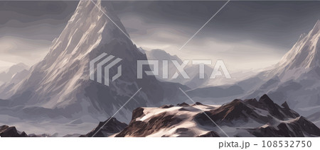 Fantasy epic magic mountain landscape. Mystical winter valley valley , Panoramic view of big mountains . Mountains landscape. Rural nature background. hills horizon Fantasy epic magic mountain landscape. Mystical winter valley valley , Panoramic view of big mountains . Mountains landscape. Rural nature background. hills horizon 108532750