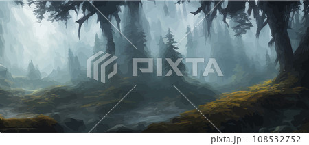 Fantasy epic magic mountain landscape. Mystical winter valley valley , Panoramic view of big mountains . Mountains landscape. Rural nature background. hills horizon 108532752