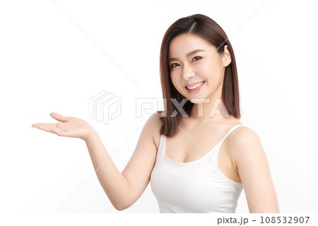 Beautiful young asian woman with clean fresh skin on white background, Face care, Facial treatment, Cosmetology, beauty and spa, Asian women portrait. 108532907