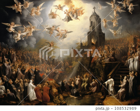 All Saints Day, the souls of the dead return home, oil illustration AI All Saints Day, the souls of the dead return home, oil illustration AI 108532989