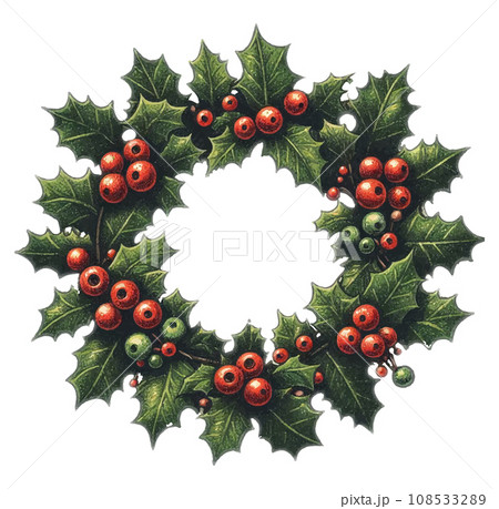 クリスマスに飾るヒイラギの円形リース 108533289