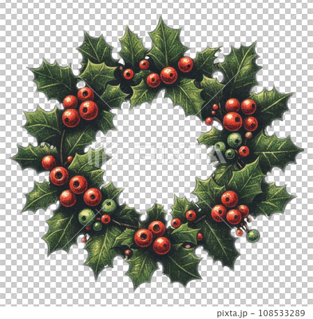 クリスマスに飾るヒイラギの円形リース 108533289
