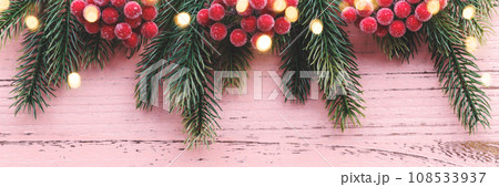 Christmas background with fir tree, holiday decorations 108533937