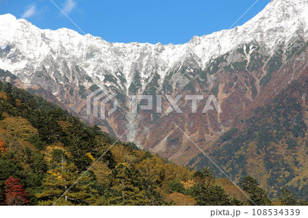 信州上高地から望む穂高連峰の山々 108534339